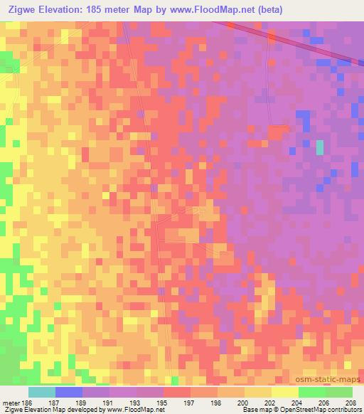 Zigwe,Myanmar Elevation Map