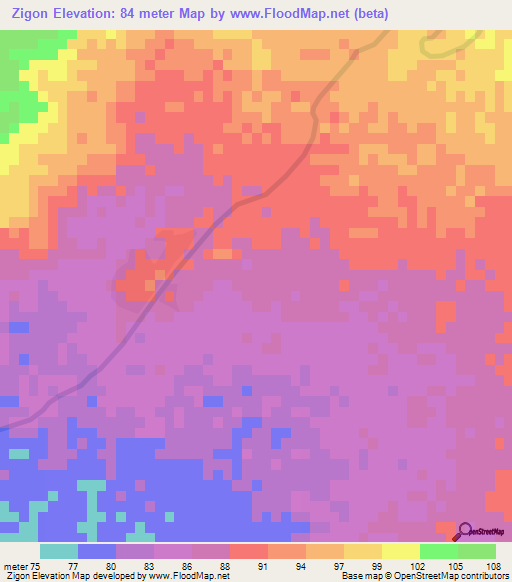 Zigon,Myanmar Elevation Map