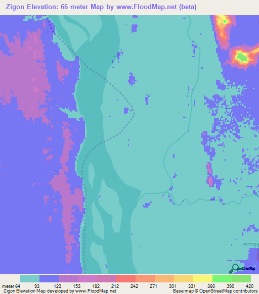 Zigon,Myanmar Elevation Map