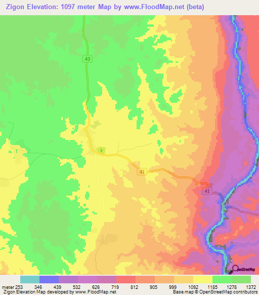 Zigon,Myanmar Elevation Map