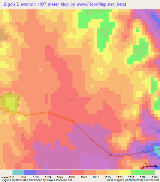 Zigon,Myanmar Elevation Map