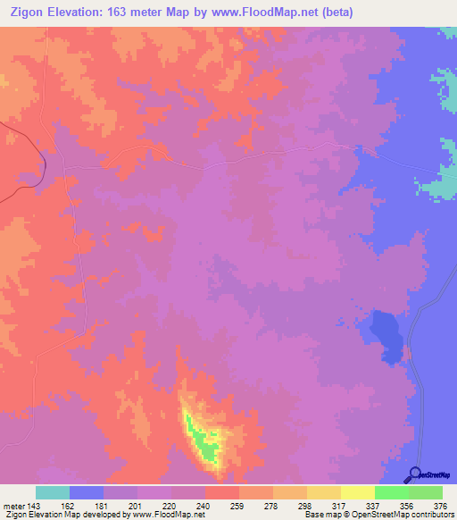 Zigon,Myanmar Elevation Map