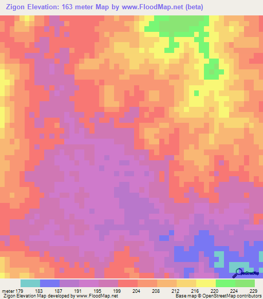 Zigon,Myanmar Elevation Map