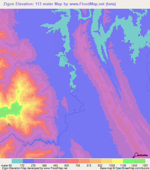 Zigon,Myanmar Elevation Map