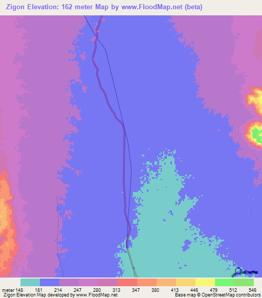 Zigon,Myanmar Elevation Map