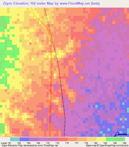 Zigon,Myanmar Elevation Map