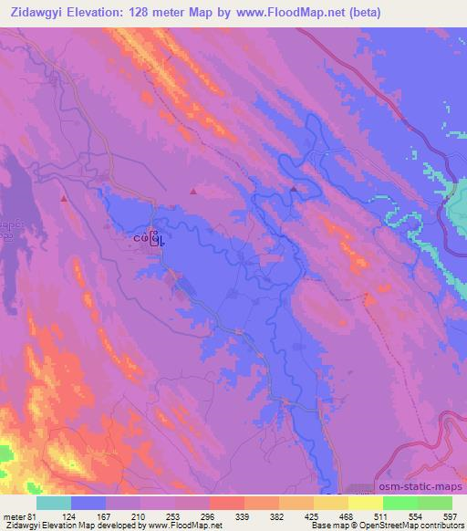 Zidawgyi,Myanmar Elevation Map