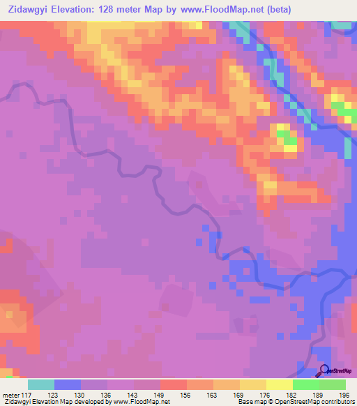 Zidawgyi,Myanmar Elevation Map