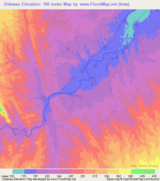 Zidawau,Myanmar Elevation Map