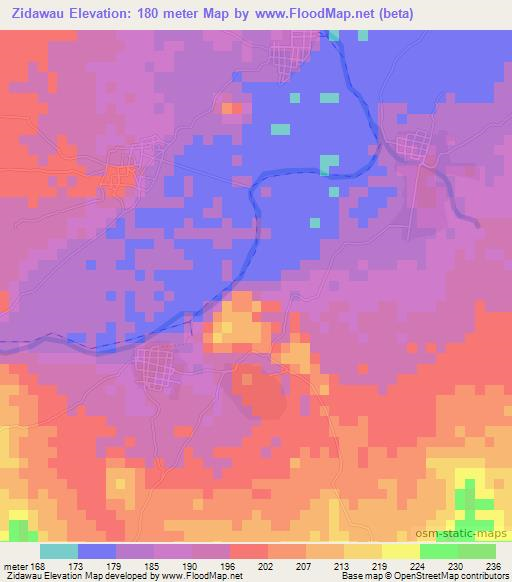 Zidawau,Myanmar Elevation Map