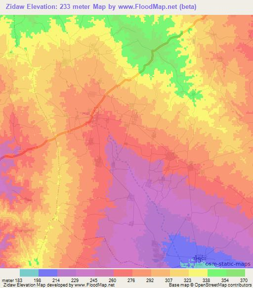 Zidaw,Myanmar Elevation Map