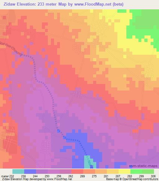 Zidaw,Myanmar Elevation Map