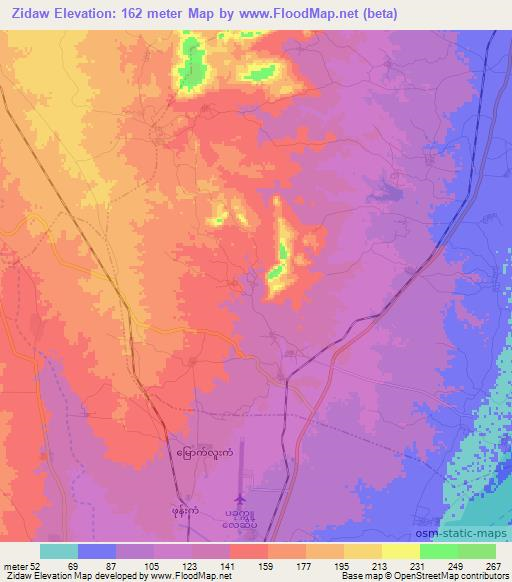 Zidaw,Myanmar Elevation Map