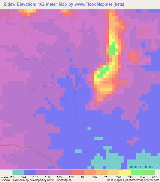 Zidaw,Myanmar Elevation Map