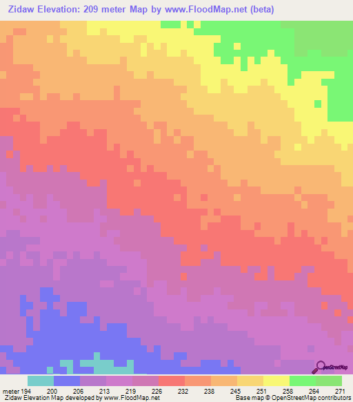 Zidaw,Myanmar Elevation Map