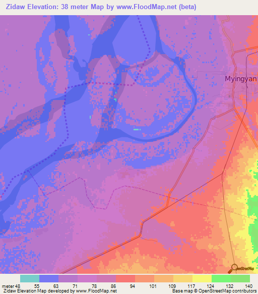 Zidaw,Myanmar Elevation Map