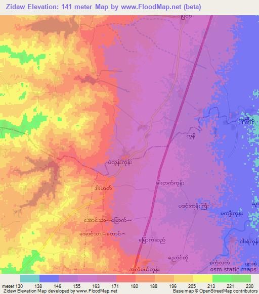 Zidaw,Myanmar Elevation Map