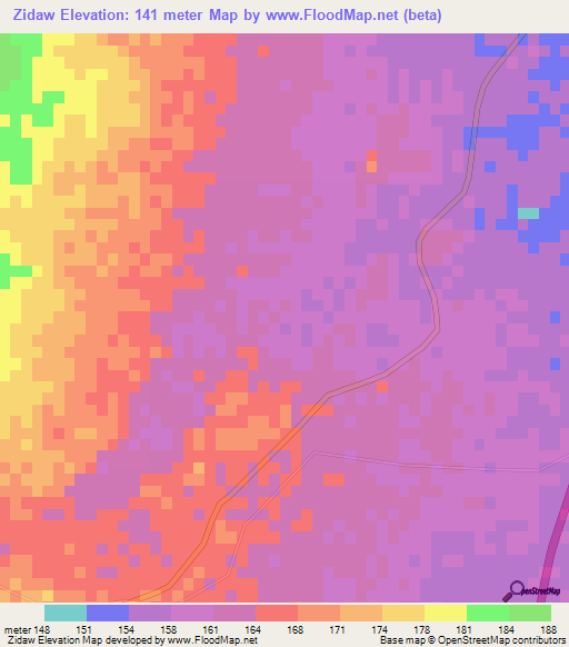 Zidaw,Myanmar Elevation Map