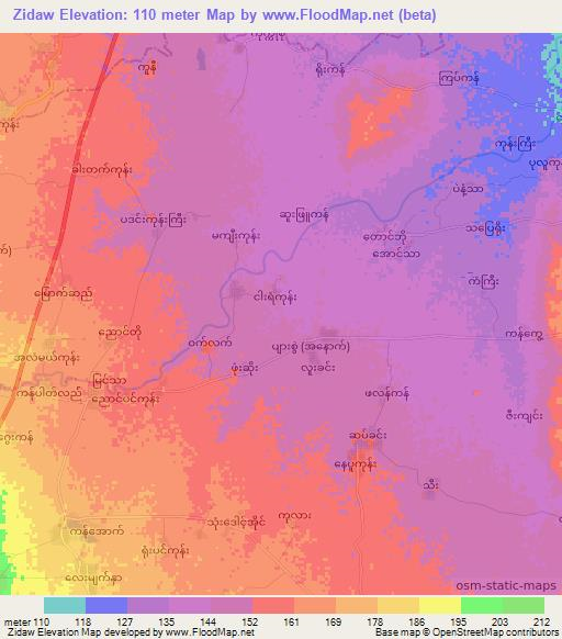 Zidaw,Myanmar Elevation Map