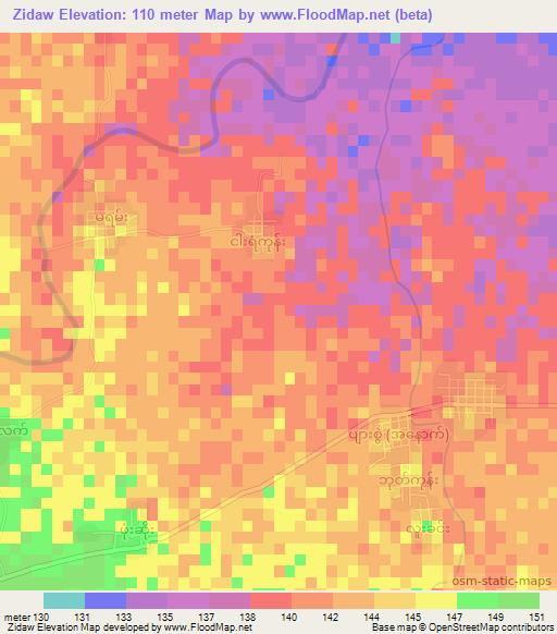 Zidaw,Myanmar Elevation Map