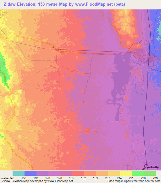 Zidaw,Myanmar Elevation Map