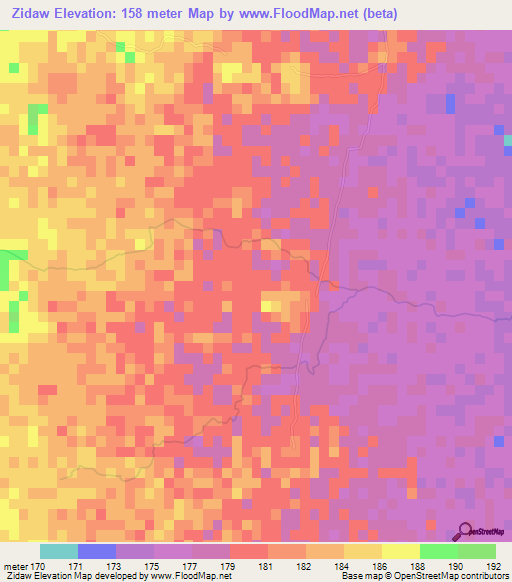 Zidaw,Myanmar Elevation Map