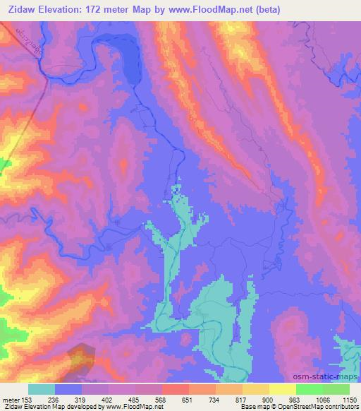 Zidaw,Myanmar Elevation Map