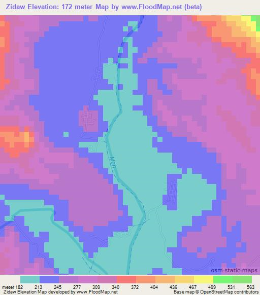 Zidaw,Myanmar Elevation Map