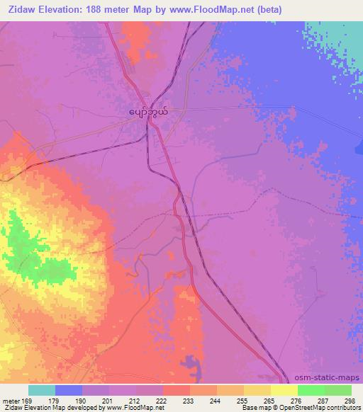 Zidaw,Myanmar Elevation Map