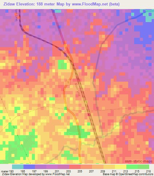 Zidaw,Myanmar Elevation Map