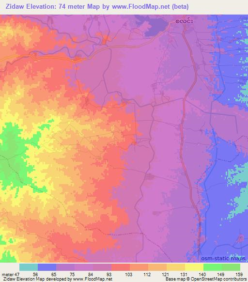 Zidaw,Myanmar Elevation Map