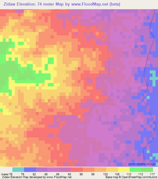 Zidaw,Myanmar Elevation Map