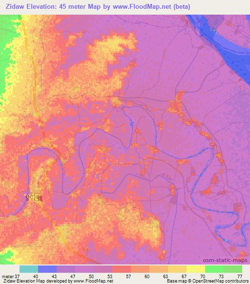 Zidaw,Myanmar Elevation Map