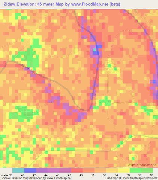 Zidaw,Myanmar Elevation Map