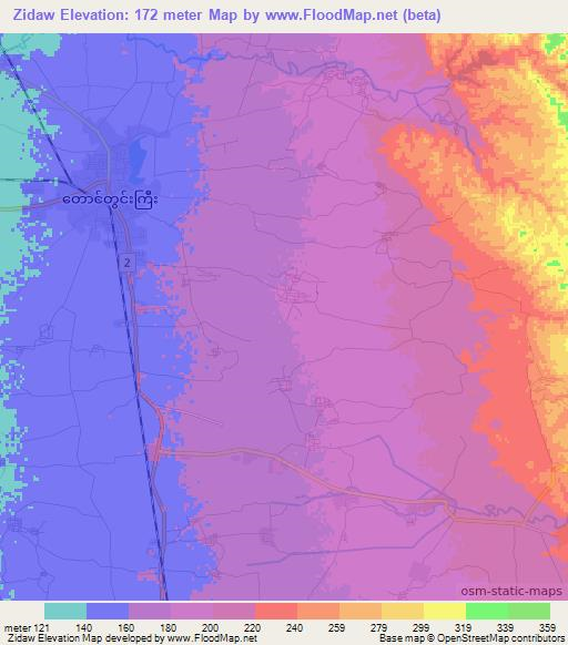 Zidaw,Myanmar Elevation Map