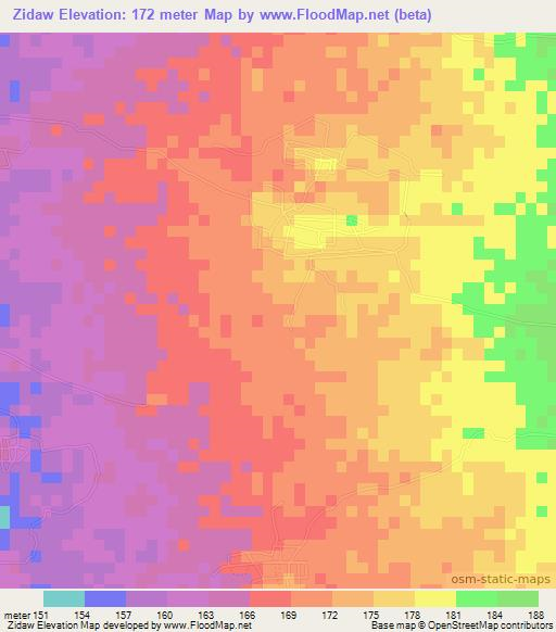 Zidaw,Myanmar Elevation Map