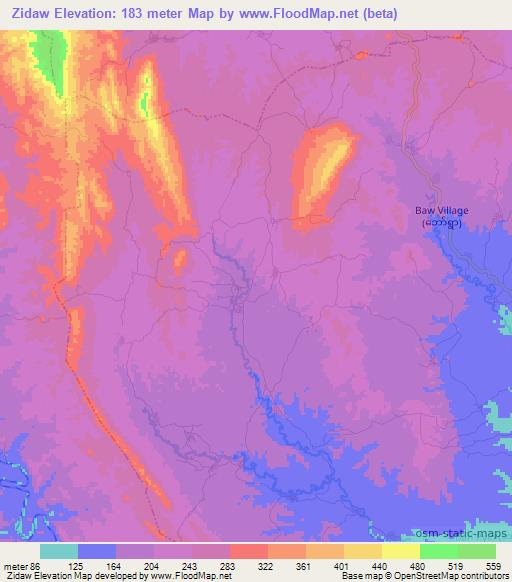 Zidaw,Myanmar Elevation Map