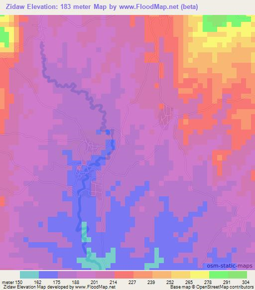 Zidaw,Myanmar Elevation Map