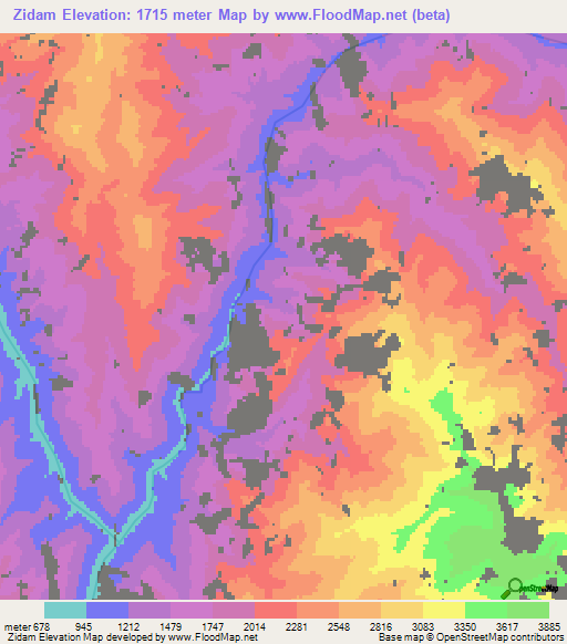 Zidam,Myanmar Elevation Map