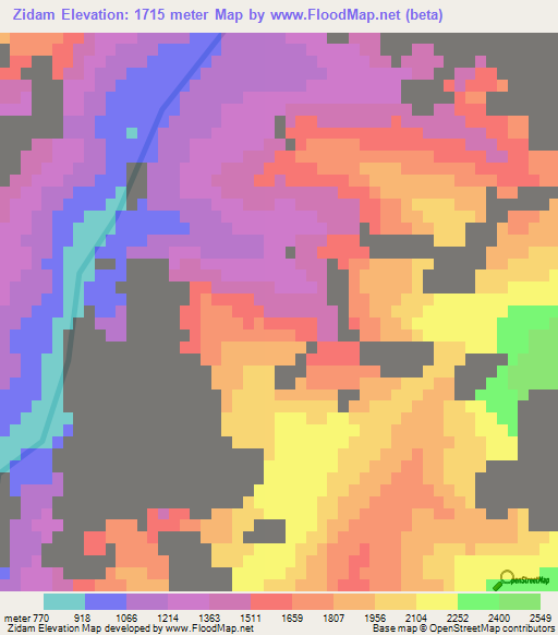 Zidam,Myanmar Elevation Map