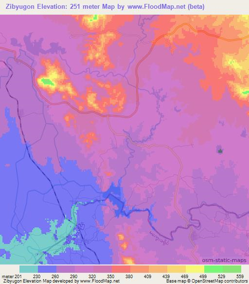 Zibyugon,Myanmar Elevation Map