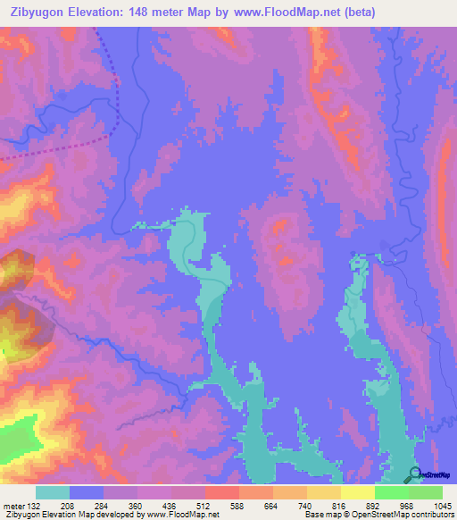 Zibyugon,Myanmar Elevation Map