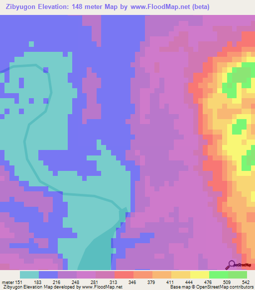 Zibyugon,Myanmar Elevation Map