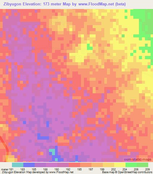 Zibyugon,Myanmar Elevation Map