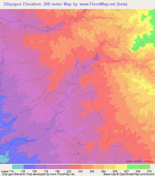 Zibyugon,Myanmar Elevation Map