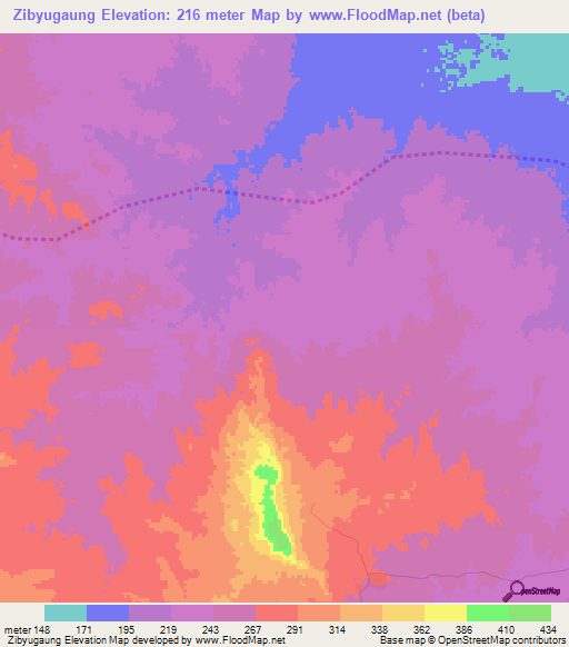 Zibyugaung,Myanmar Elevation Map