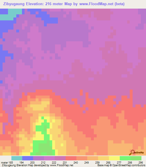 Zibyugaung,Myanmar Elevation Map