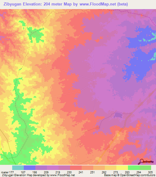 Zibyugan,Myanmar Elevation Map