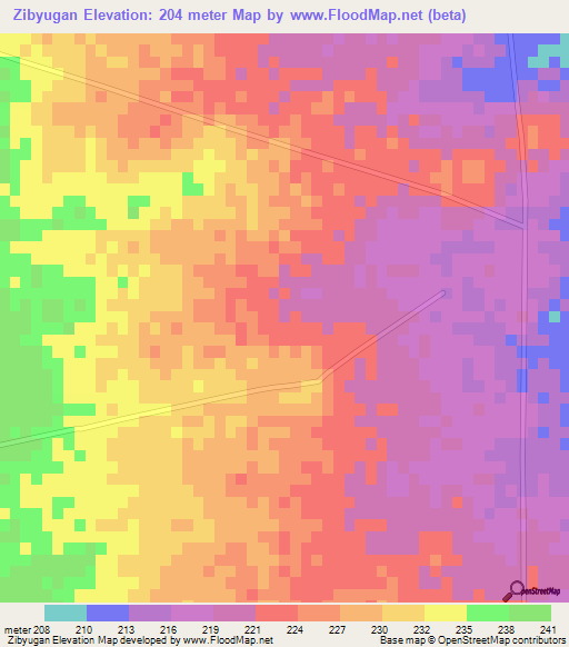 Zibyugan,Myanmar Elevation Map