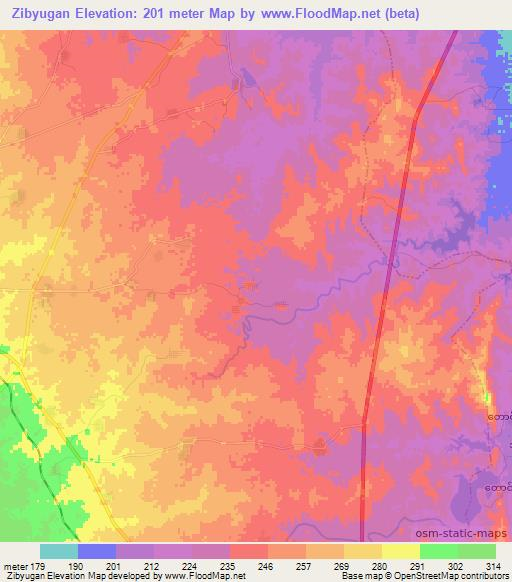 Zibyugan,Myanmar Elevation Map